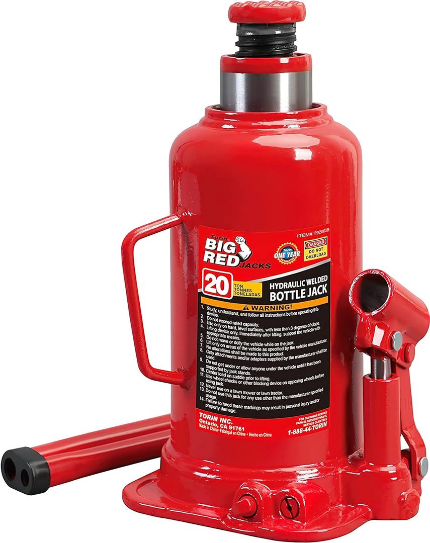 BIG RED T92003B Torin Hydraulic Welded Bottle Jack, 20 Ton (40,000 lb) Capacity, Red