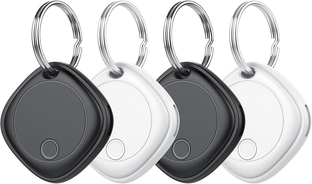 Air Tracker Tags-4 Pack, Bluetooth Tracker Works with Apple Find My APP (iOS Only), Bluetooth Smart Air Tag Keys Finder and Item Locator for Keys, Bags, Luggage, Wallet, Replaceable Battery (2 Black and 2 White)