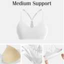Y Back Adjustable Sports Bra for Women Low Impact Racerback Workout Bras Thin Straps Yoga Bras with Removable Pads(White-S)