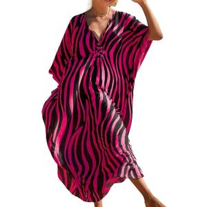 cthseie Women Animal Print Kaftan Dresses Plus Size Swimsuit Coverup Summer Bathing Suit Caftan Loungewear Beach Dress, One Size, Black Rose Red Zebra