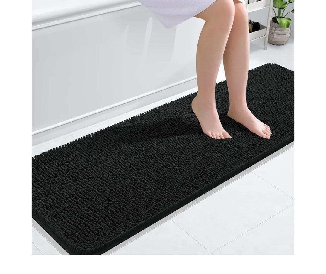 OLANLY Bathroom Rugs 59x20, Extra Soft Absorbent Chenille Bath Rugs, Rubber Backing Quick Dry, Machine Washable Bath Mats for Bathroom Floor, Tub and Shower, Home Decor Accessories, Black
