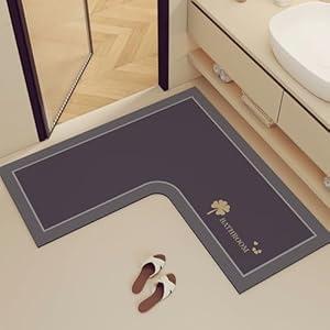 1 Piece L-Shaped Bathroom Rug, Non Slip Corner Shower Mat, Water Absorbent Thin Bath Rug, Washable Rug Carpet for Square Shower, Tub, Bath Room (Greyish Purple, 31''X31''X14'')