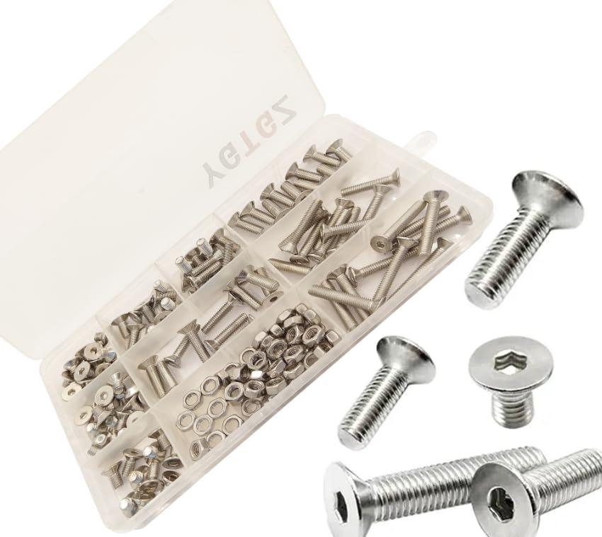 2 x 180pcs M4 x 6/8/10/12/16/18/20/25/30/35/40mm Flat Head Socket Cap Screws Bolts Button Head Socket Cap Screws Nuts Assortment Kit,Stainless Steel (304)