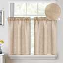 MIULEE Cafe Curtains - 36 Inch Semi Sheer Light Filtering Half Window Curtains, Rod Pocket Tier Curtains 2 Panels W26XL36, Camel Beige
