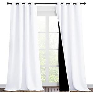 NICETOWN White Blackout Curtains 90 inches Long, Full Light Blocking Drapes with Black Liner for Nursery, Thermal Insulated Draperies for Hall, Villa (2 Pieces, 46" Wide Each Panel, Pure White)