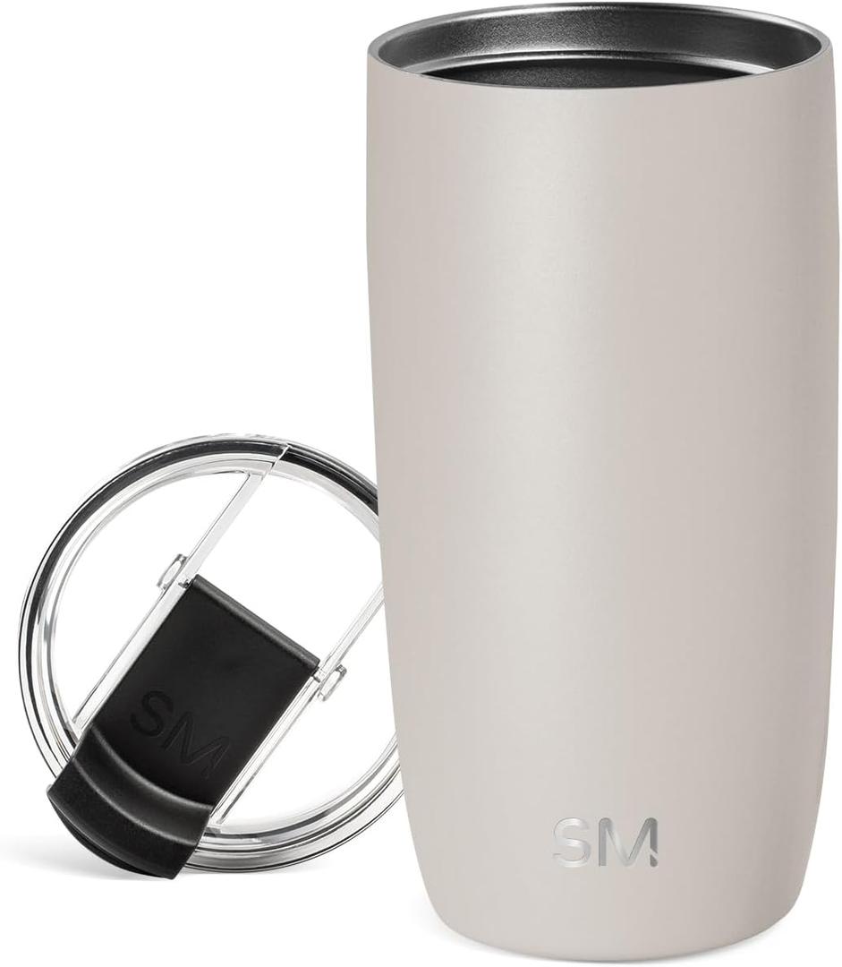 Simple Modern Voyager Tumbler with Flip Lid | Travel Coffee Mug | Insulated Stainless Steel Cold Brew Iced or Hot Coffee Cup | Gifts for Women Men Her Him | 16oz, Almond Birch