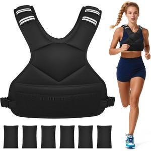 Adjustable Weighted Vest for Women Men, 4-10lb Vest with 6 Ironsand Weights, Weight Vest with Reflective Strip for Running, Walking, Exercise, Strength Training (Black)