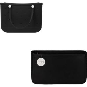 Rubber Beach Bag Organizer Compatible with Bogg Bag X Large Open Tote Bag,Divider Pouch for BOGG BAG Accessories Purse Organizer Insert (Black, Small)