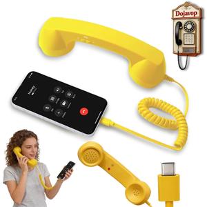 Retro Phone Handset Home Decor Aesthetic for iPhone Landline Rotary Phone for Home Pop Corded Telephone Handset for Cell Phones Connect to House Old School Vintage Telephone Receiver (Yellow)