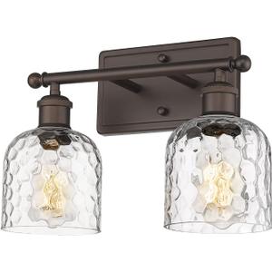 zeyu 2-Light Bathroom Vanity Light, Farmhouse Wall Sconce Lighting with Clear Hammered Glass, Oil Rubbed Bronze Finish, ZJF63B-2W ORB