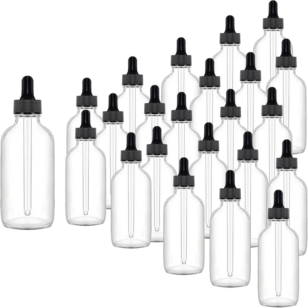 24 Pack 4oz Clear Glass Dropper Bottles, Eye Dropper Bottles with Glass Droppers for Essential Oils, Perfumes(4oz, Clear)