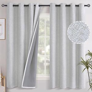 YoungsTex Linen Textured Blackout Curtains for Bedroom, Full Room Darkening Linen Window Curtain Drapes with Thermal Insulated Liner for Farmhouse Grommet, 2 Panels, 52 X 63 Inch, Birch