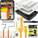 18 Piece Basic Paint Roller Kit - 9" & 4" Paint Rollers, Paint Tray with Reusable Liners, Brush, Scrapers & Tools | All-in-One Painting Supplies for Walls, Ceilings, DIY Home (Multi-size, 18 Pack)