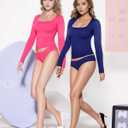 MANGOPOP Women's Square Neck Top Double Lined Short Sleeve Long Sleeve T Shirt Fitted Seamless Tee (Pink, XS)