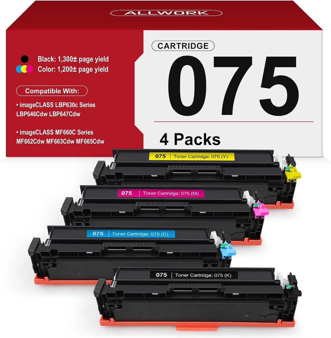 075 Toner Cartridge Compatible Replacement for Canon 075 075H Toner Cartridge Set Works for Canon Color imageCLASS MF662Cdw MF663Cdw MF665Cdw LBP646Cdw LBP647Cdw LBP640 MF660 Series Printer, 4 Pack (Black Cyan Magenta Yellow)
