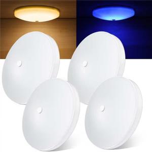 4 Pack RV Interior Ceiling Dome Light 4.5 Inch, Press Dimmer Switch & Blue Nightlight,12V Dimmable Puck Light for Motorhome Trailer Fifth Wheel Truck Coach Enclosed Trailer(3000K)