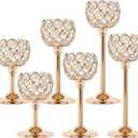 Gold Crystal Tealight Candle Holders Set of 6 (2 Sets) - Tall Bling Bowl Candelabra Centerpieces for Dining Table, Wedding, Party & Fireplace Mantel Decor