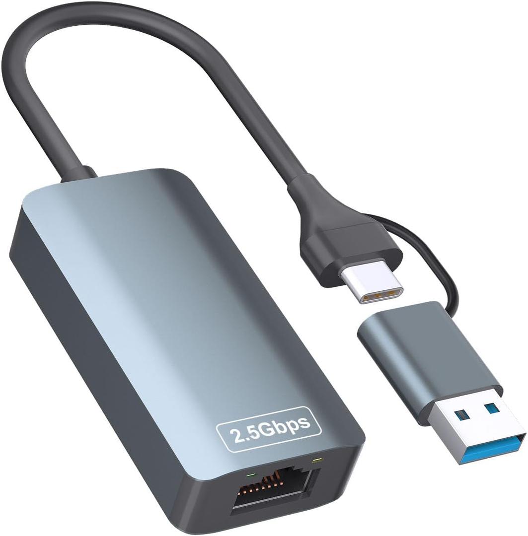 2.5gb USB Ethernet Adapter, Aluminum, Type-C to RJ45 Network Internet 2.5Gbps, 2.5G USB C to Ethernet Adapter for MacBook, iPhone 15/16 Pro Max, XPS, Surface, iPad Pro