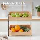 LIBKEN 3-Tier Wooden Fruit Basket – Rubberwood Countertop Produce Storage with Metal Frame – Minimal Scandinavian Design Fruit Stand for Kitchen Counter, Space-Saving Tiered Basket Organizer