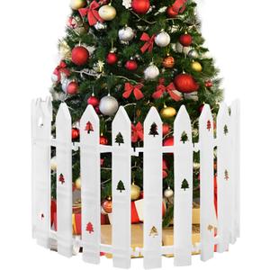 16" Extra Tall Fence for Christmas Tree,12PCS White Picket Fence Gate Barrier with Tree Patterns Christmas Tree Gate for Pets(24" H x 5" W Each)
