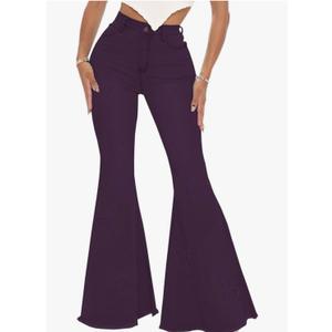 Women's Bell Bottom Jeans Classic Destoryed Ripped Flare Jeans Elastic Waist Raw Hem Denim Pants, XXL