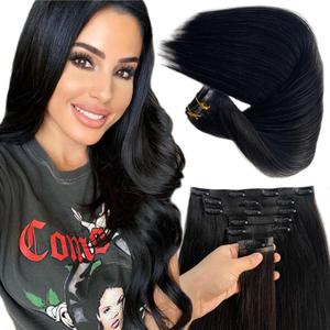 Seamless Clip in Hair Extensions Real Human Hair, 20 Natural Black Seamless Clip ins Remy Hair Extensions Invisible Tape Weft Real Human Hair Extensions for Women Straight PU Skin Weft Clip ins Hair
