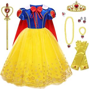 Princess Dress for Girls Halloween Costume Toddler Kids Birthday Party Cosplay Outfit with Accessories Yellow (90 2 Years)