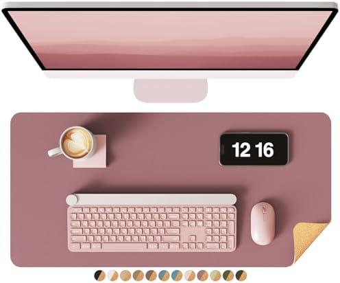 YSAGi Double-Sided Desk Pad, Leather Desk Mat, Eco Cork Desk Pad Protector, Large Mouse Pad for Desk, Waterproof Desk Blotter Pad, Desk Writing Pad for Office Work & Home(23.6"x13.7",Cork+Dark Pink)