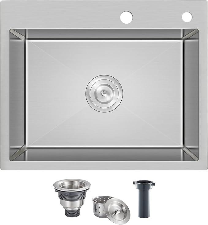 MENATT 22-inch Drop in Kitchen Sink Brushed, SUS304 Stainless Steel Topmount Kitchen Bar Prep Sink, Single Bowl Workstation Kitchen Sinks, 22" x 18" x 9" MENATT 22-inch Drop in Kitchen Sink Brushed, SUS304 Stainless Steel Topmount Kitchen Bar Prep Sink, Single Bowl Workstation Kitchen Sinks, 22" x 18" x 9"