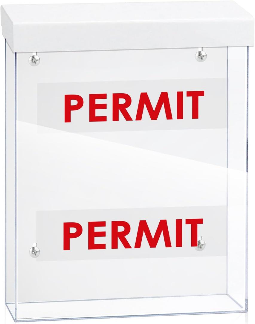 9.1" x 11.6" Outdoor Permit Brochure Holder Waterproof Wall Mount Literature Box with Lid Screws Clear Acrylic Document Holder Fits Letter Size A4 Flyers Booklets Pamphlets Includes "PERMIT" Decal