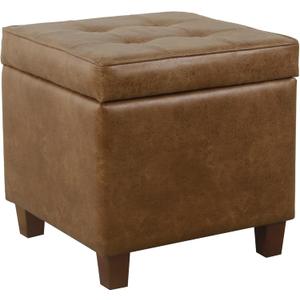 HomePop Square Tufted Storage Ottoman - Distressed Brown Faux Leather Small, 17.5"D x 17.5"W x 17.5"H