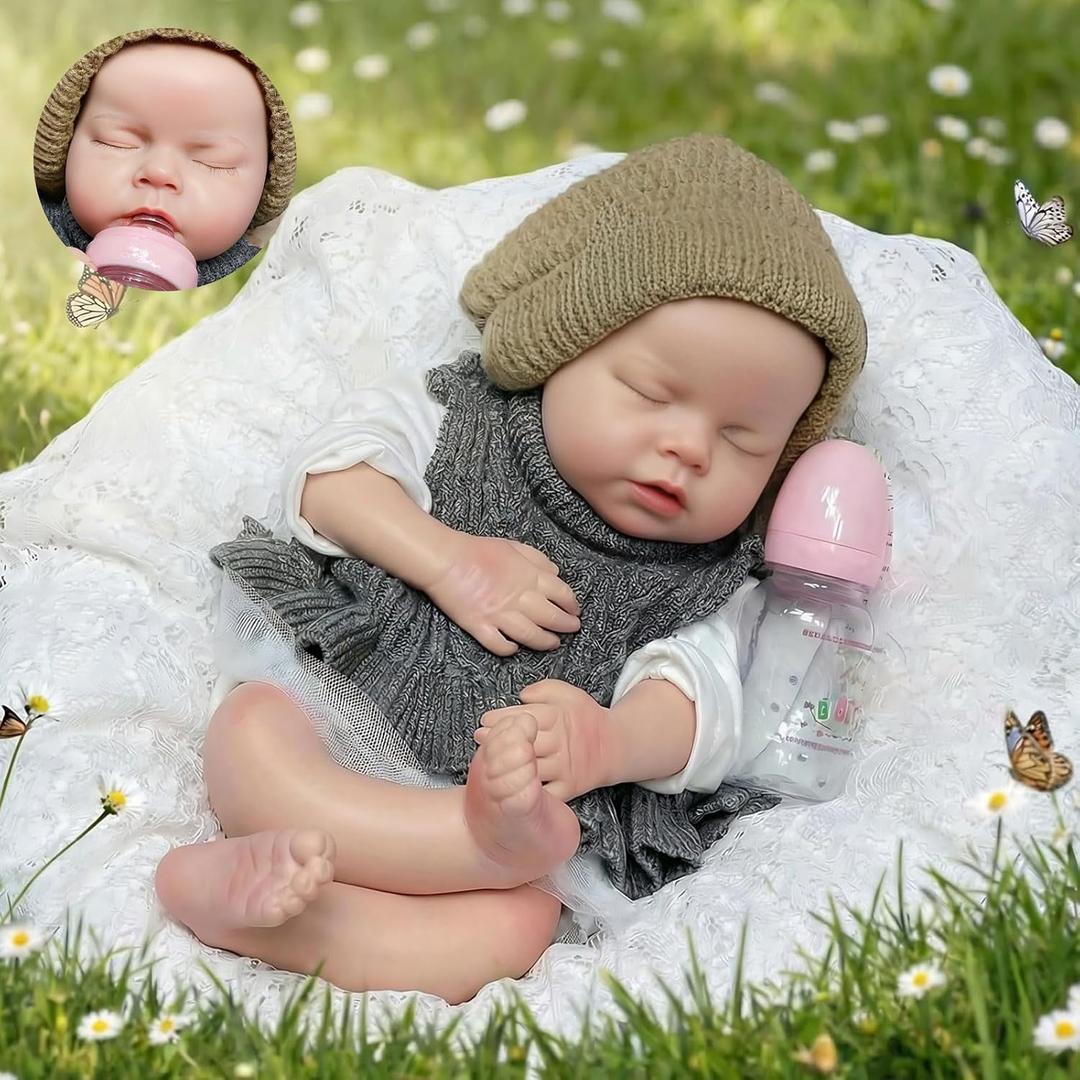 Gileutay 20 inch Full Body Silicone Baby Doll Girl Realistic Sleeping Reborn Newborn Babies that Can Open Mouth Handmade Toy