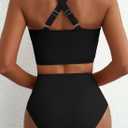 Herseas Women's 2 Piece Bikini Sets Twist Front Top Lily Print Swimsuits High Waisted Bathing Suit Beach Summer Swimwear (Black, L)