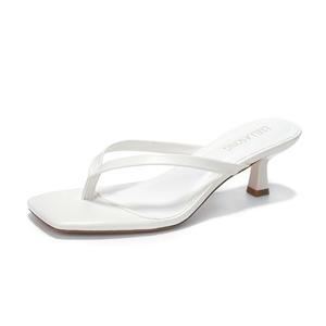 LULLASONG Women's White Kitten Heels Sandals Square Open Toe Flip Flop Heels 1.8-2 Inch Heeled Sandals for Women 7.5