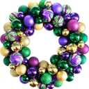 Bibelot Mardi Gras Wreaths for Front Door, 18 inch Colourful Balls Decorative Wreath, Mardi Gras Wreaths for Outdoor Garden Front Door Wall Farmhouse Decor (18inch)