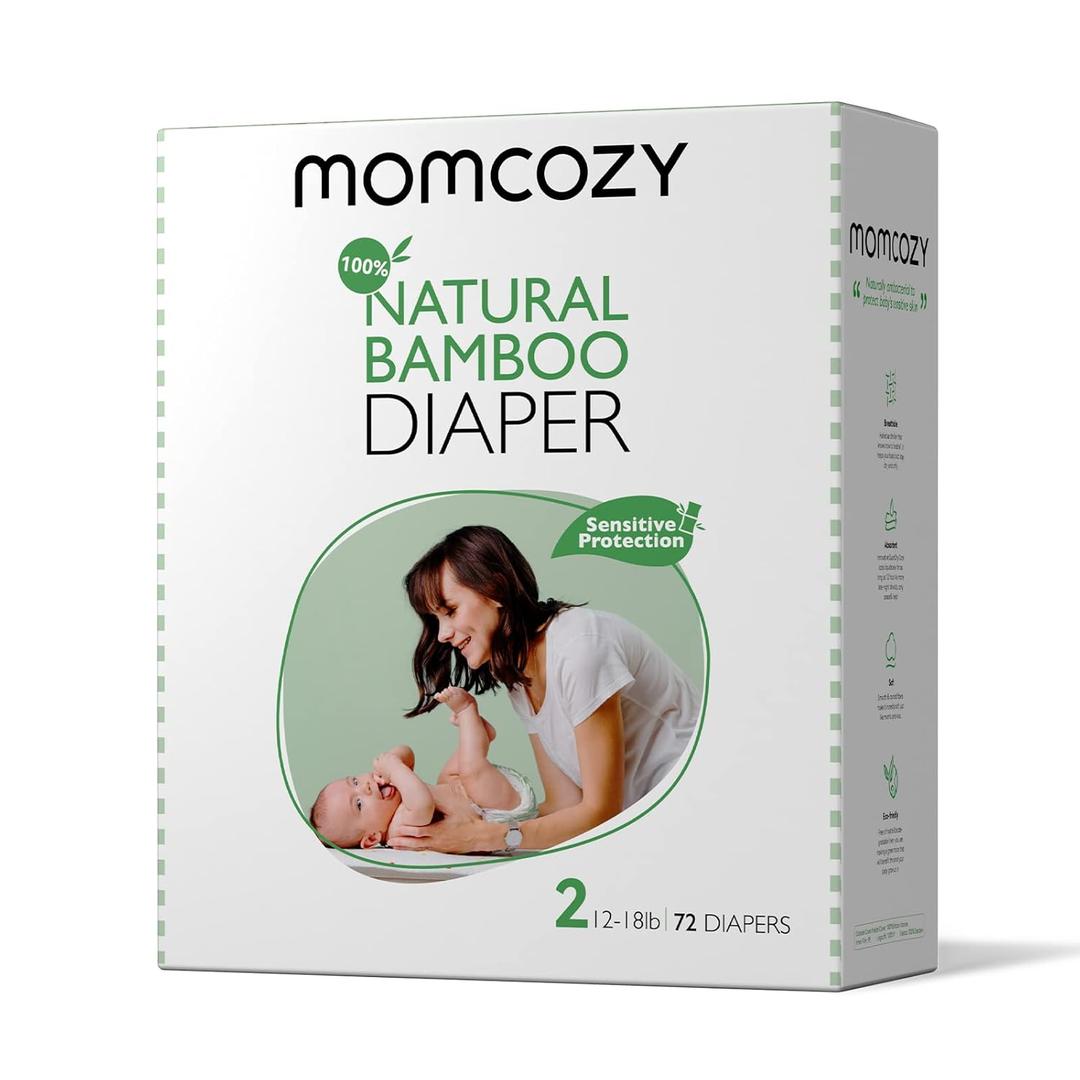 Momcozy Baby Diapers Size 2, Disposable Bamboo Diapers, Newborn Diapers, Hypoallergenic Diaper, White
