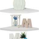 Joiishom Corner Wall Shelf Set of 3, Floating Corner Shelves, Rustic Wood Wall Storage Display Shelves for Living Room Bedroom Bathroom Kitchen (Fanshaped-White)