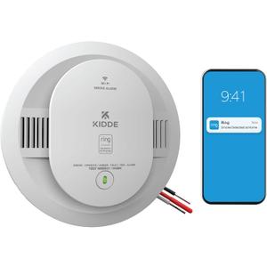 Kidde Smart Smoke Detector, Ring App Enabled for Real-Time Notifications, Hardwired Alarm, AA Backup Battery, Exp Date: 01/22/2025