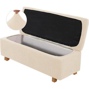 2-Piece Stretch Ottoman Covers  Rectangle Slipcovers for Folding Storage Stools, Non-Slip Elastic Bottom, Soft Fabric Furniture Protectors (Natural, X-Large)