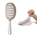 Self Cleaning Hair Brush, Easy Clean Detangling Brush, Curved Vented Detangler Brush for Faster Blow Drying for Women Men Kids, Wet & Dry Hair (White)