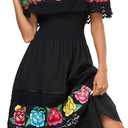 YZXDORWJ Women Embroidered Mexican Peasant Casual Sexy Lace Off-Shoulder Long Dress (L)