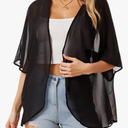 Women's Floral Print Puff Sleeve Kimono Cardigan Loose Cover Up Casual Blouse Tops,L