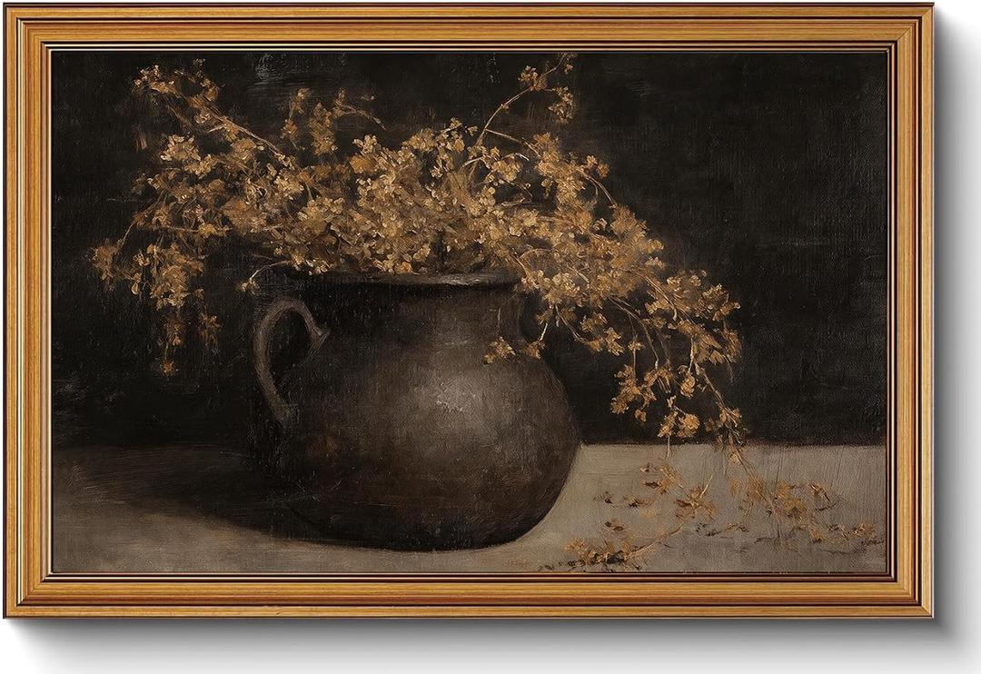 Gold Framed Wall Art Vintage Floral Canvas Art Farmhouse Autumn Picture Moody Wall Decor Antique Prints Rustic Botanical Paintings Country Artwork for Bedroom Bathroom Living Room 16x24 Inch