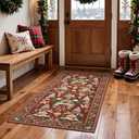 jinchan Christmas Rug 3x5 for Entryway Kitchen Maroon Holiday Rug for Bedroom Christmas Tree and Cabin Printed Xmas Decor for Living Room Bathroom Washable Non Slip Decorative Floor Carpet