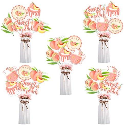 Peach Centerpieces for Table - 24Pcs Sweet As a Peach Centerpiece, Double-Sided Printing Peach Centerpieces for Baby Shower, Birthday Party, Wedding Supplies