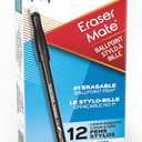 Paper Mate EraserMate Erasable Pen, Medium Point, Black, Box of 12