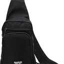 Reebok Unisex Crossbody Sling Bags Compact Convertible Strap Cross Body Bag Travel Sling Bag - Gym & Travel Essential, Cosmos Black With White Logo 