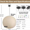 Large Paper Pendant Light with Cord and Canopy, 23.6in Off White