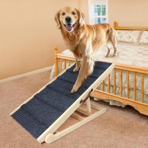 Dog Ramp for Bed & Couch Extra Wide 2025 New Model Dog Ramps for Large Dogs to Get On Bed Up to 200 lbs, Adjustable Height 24, 43.3" Long (Up to 200 lbs)