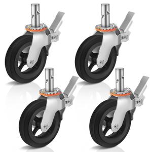8 inches Scaffolding Wheels 1-3/8" Solid Round Stem Caster with Dual Locking Brakes 1100LBS Capacity Per Wheel Commercial Scaffolding Accessories